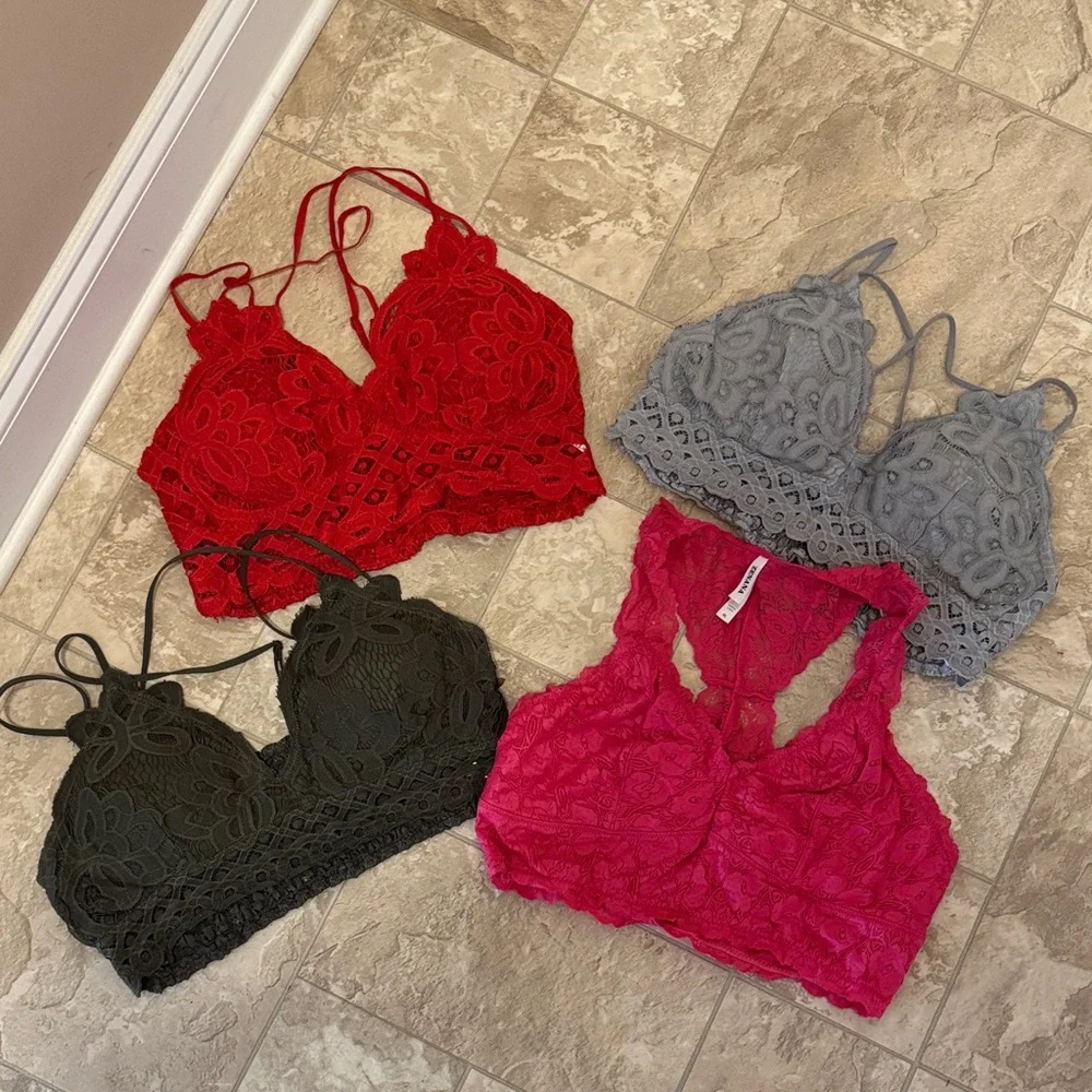 Lace Bandeau Set - Black, Gray, Red, Pink - Picture 1 of 6